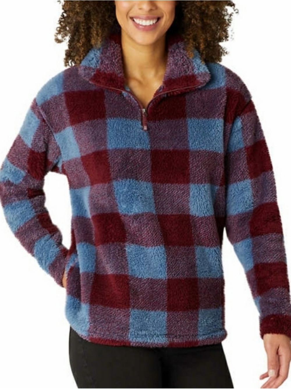 NWT Eddie Bauer Plush Quarter Zip Pullover XL Plaid Buffalo Check